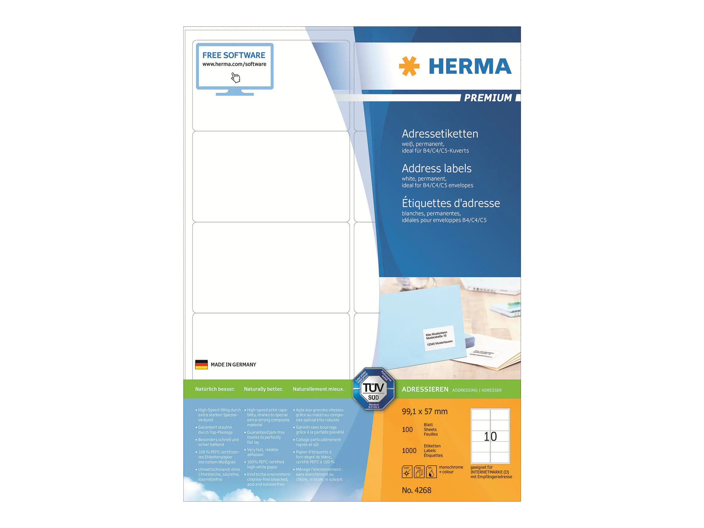 HERMA Etikett PREMIUM 4268 99,1x57mm matt ws 1.000 St./Pack.