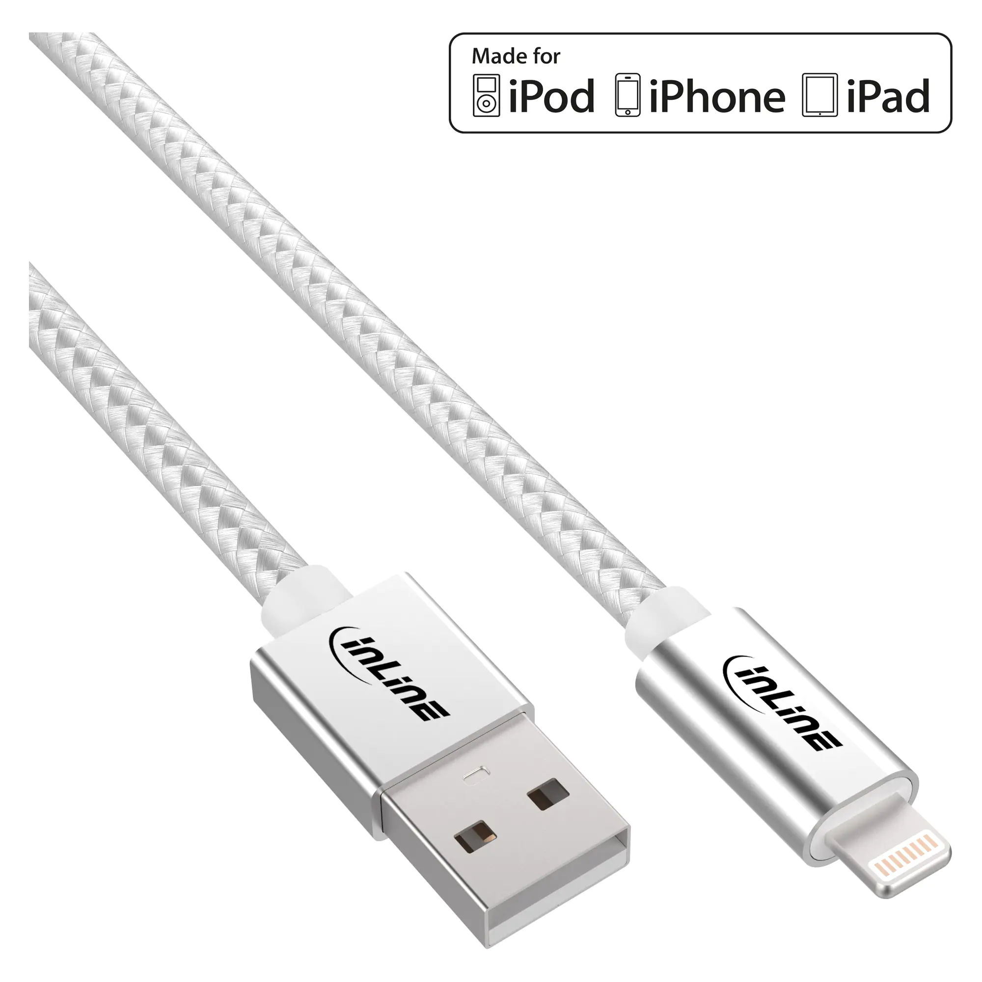 InLine - Lightning-Kabel - Lightning männlich zu USB männlich - 2 m - Silber, Aluminium