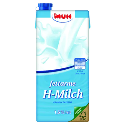 MUH® H-Milch 1,5% 12 x 1 l/Pack. MUH® H-Milch 1,5% 12 x 1 l/Pack.