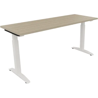 Schreibtisch Kufe Einzels. Quadrat B1600xT600xH650-850 ws/Eiche Natur