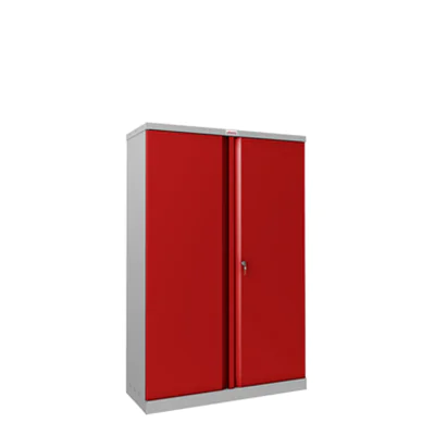 Phoenix Flügeltürenschrank 915 x 1.400 x 370 mm (B x H x T) 3 Fachböden Stahl, pulverbeschichtet Farbe der Front: rot Farbe des Korpus: grau