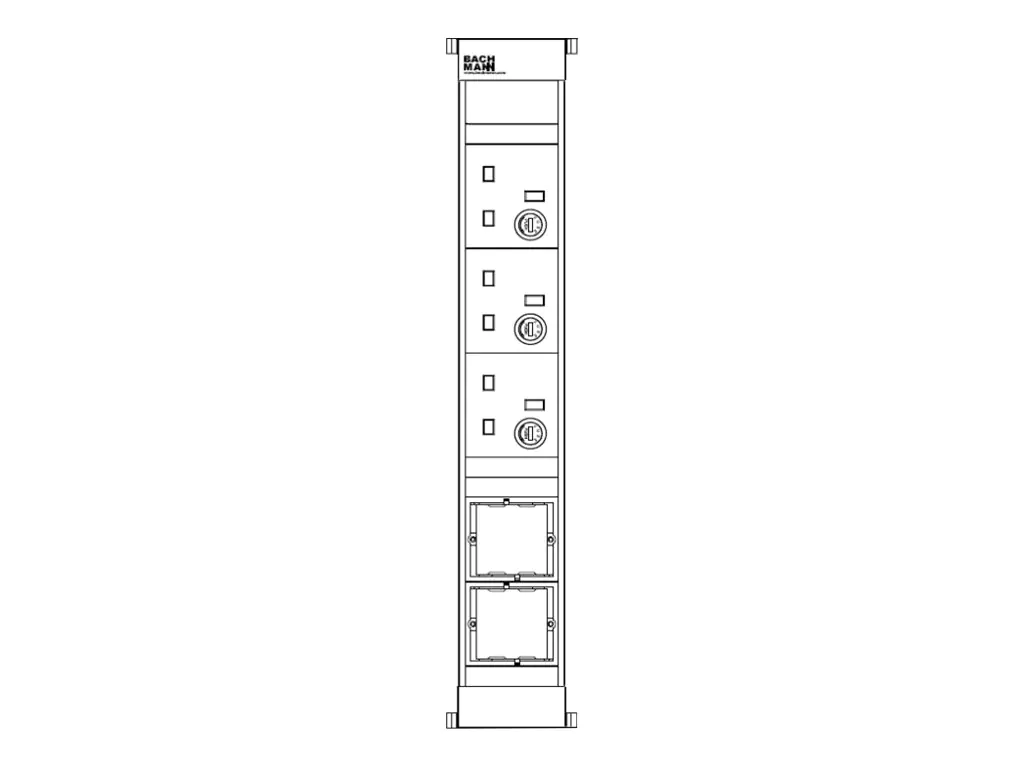 Bachmann POWER FRAME - Größe L - Steckdosenleiste - Wechselstrom 250 V - Eingabe, Eingang GST18i3 - Ausgangsanschlüsse: 3 (3 x BS 1363) 916.0361