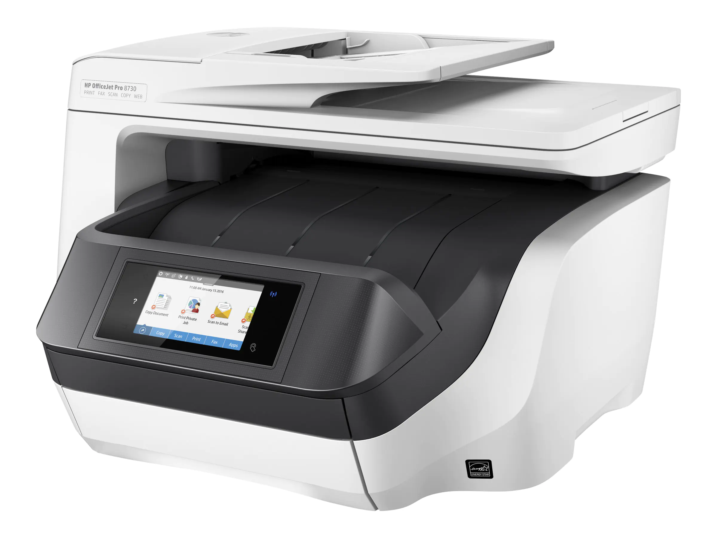 HP Officejet Pro 8730 All-in-One - Multifunktionsdrucker - Farbe - Tintenstrahl - Legal (216 x 356 mm) (Original) - A4/Legal (Medien) - bis zu 22 Seiten/Min. (Kopieren) - bis zu 24 Seiten/Min. (Drucken) - 250 Blatt - USB 2.0, LAN, Wi-Fi(n), USB-Host, NFC