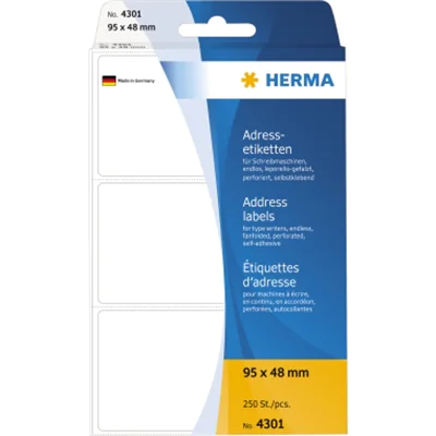 HERMA Adressetikett 4301 95x48mm weiß 250 St./Pack. HERMA Adressetikett 4301 95x48mm weiß 250 St./Pack.