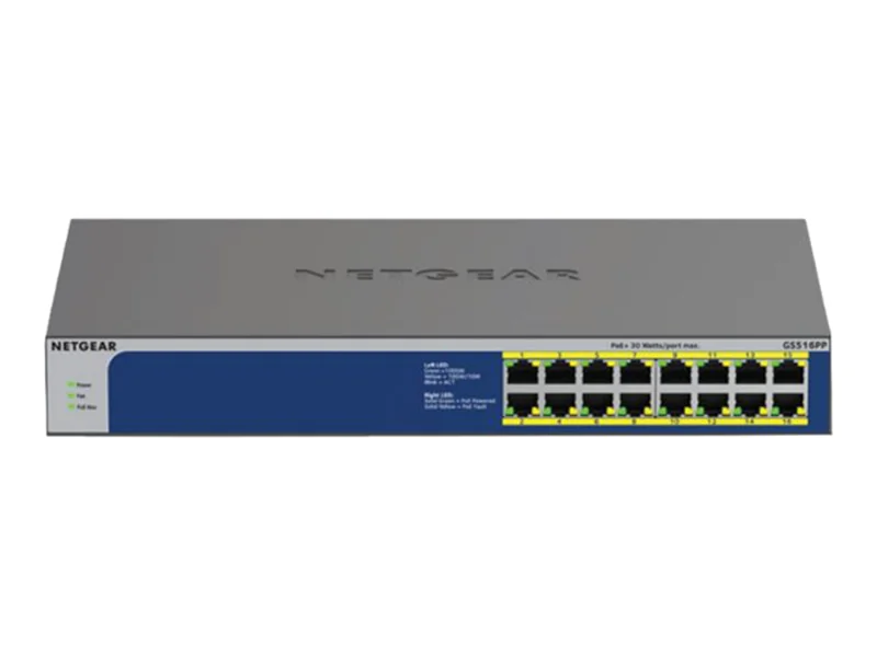 NETGEAR GS516PP - Switch - unmanaged - 16 x 10/100/1000 (PoE+) - Desktop, an Rack montierbar - PoE+ (260 W)