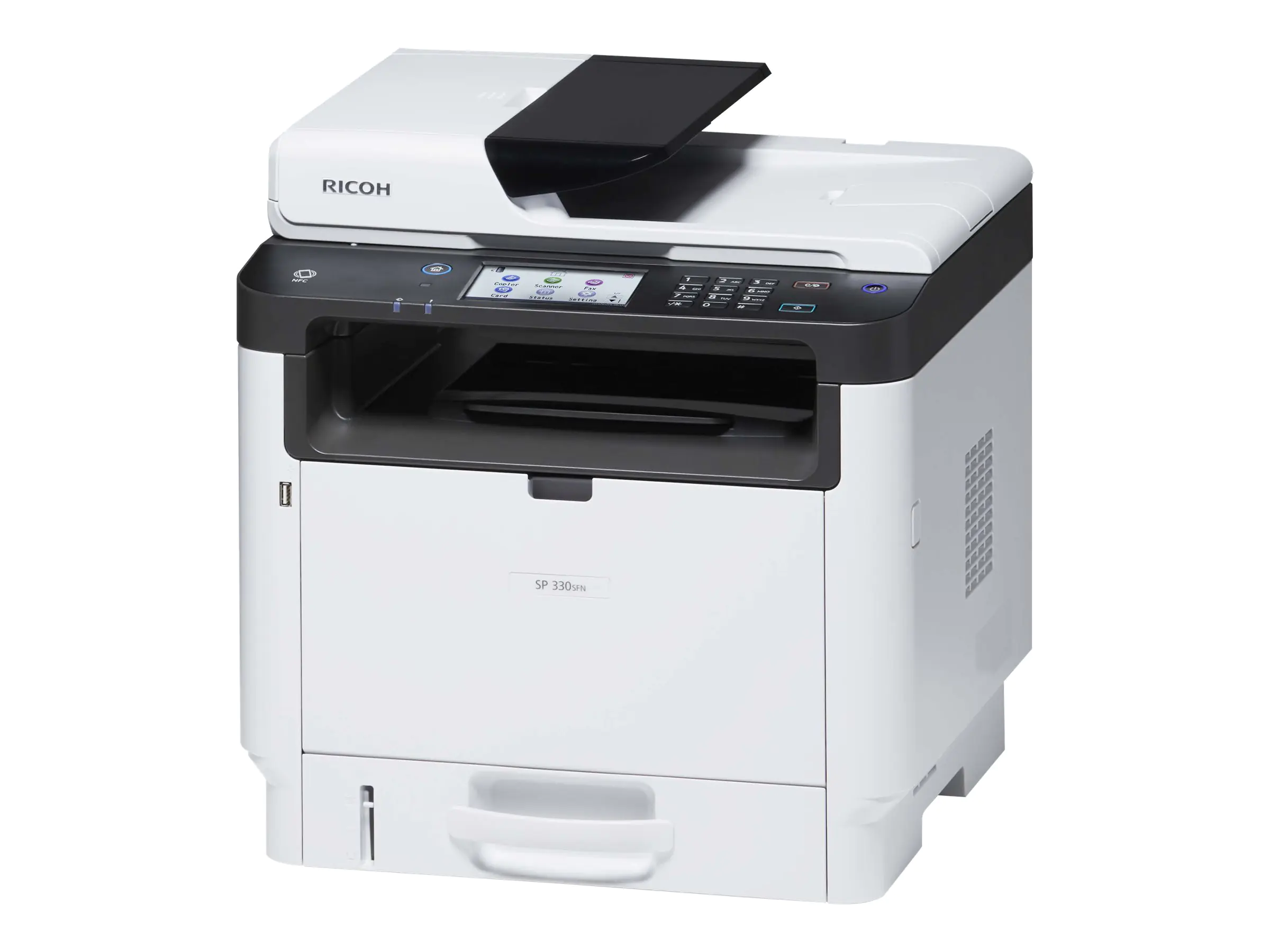 Ricoh SP 330SFN - Multifunktionsdrucker - s/w - Laser - A4 (210 x 297 mm), Legal (216 x 356 mm) (Original) - A4/Legal (Medien) - bis zu 34 Seiten/Min. (Kopieren) - bis zu 34 Seiten/Min. (Drucken) - 300 Blatt - 33.6 Kbps - USB 2.0, LAN, Wi-Fi(n), Wi-Fi(ac)