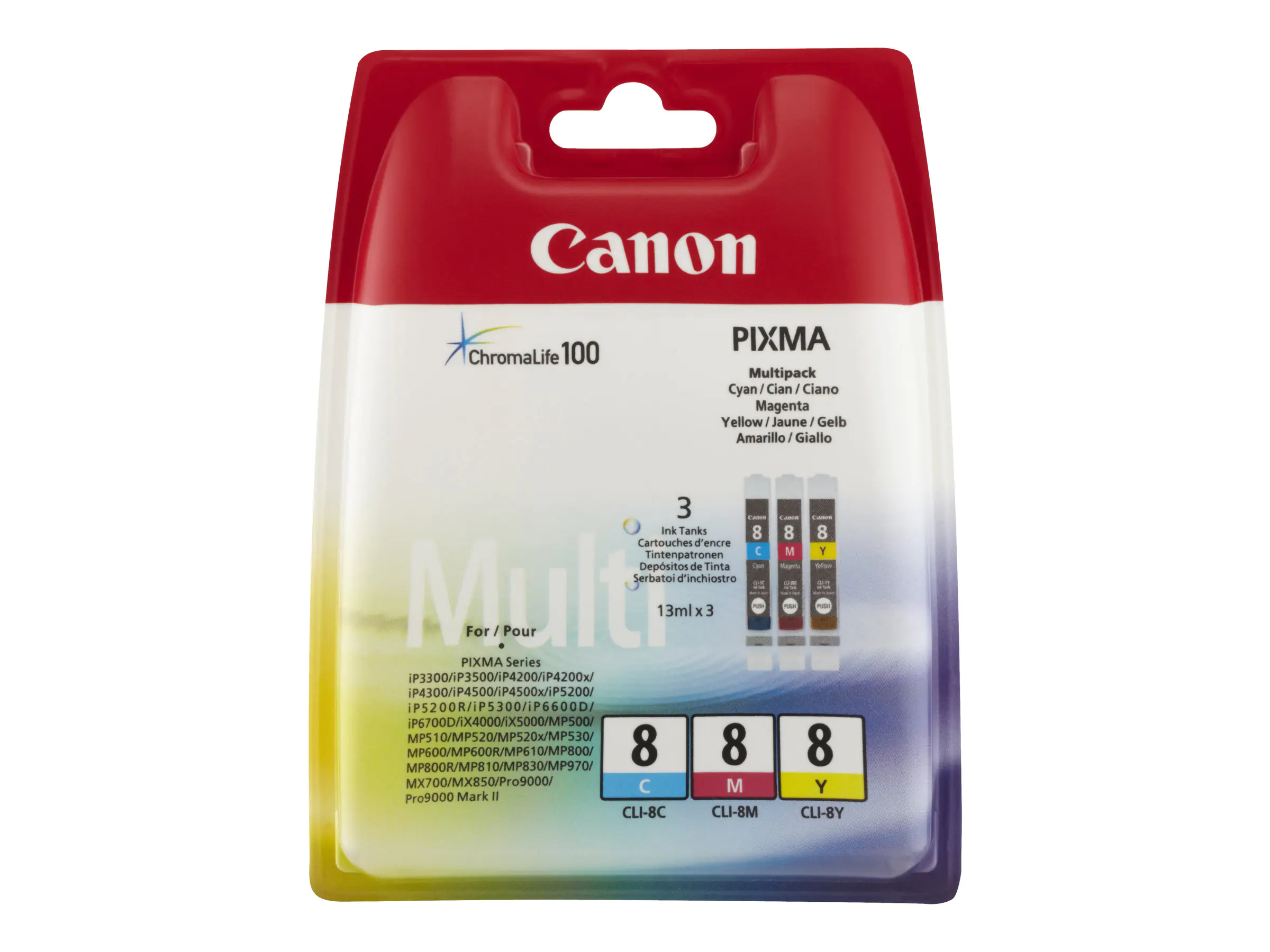 Canon CLI-8 Multipack - 3er-Pack - Gelb, Cyan, Magenta - Original - Tintenbehälter - für PIXMA iP6600D, iP6700D, Pro9000, Pro9000 Mark II