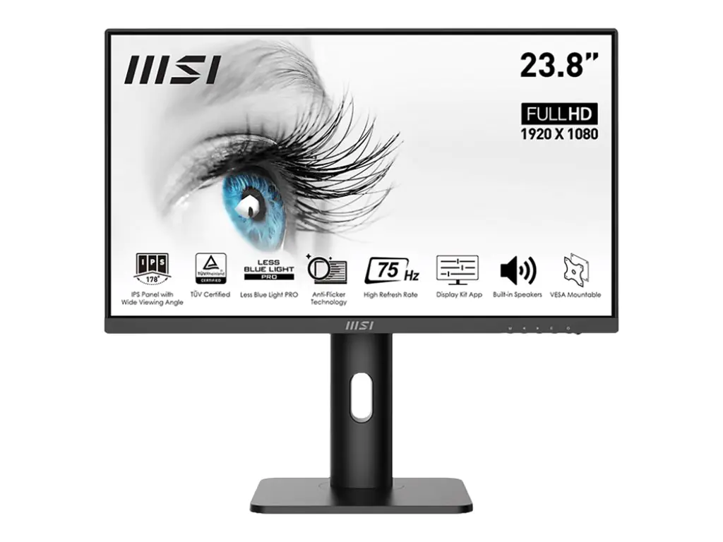 MSI PRO MP243PDE - LED-Monitor - 60.5 cm (23.8") - 1920 x 1080 Full HD (1080p) @ 75 Hz - IPS - 250 cd/m² - 1000:1 - 5 ms - HDMI, DisplayPort - Lautsprecher - Schwarz