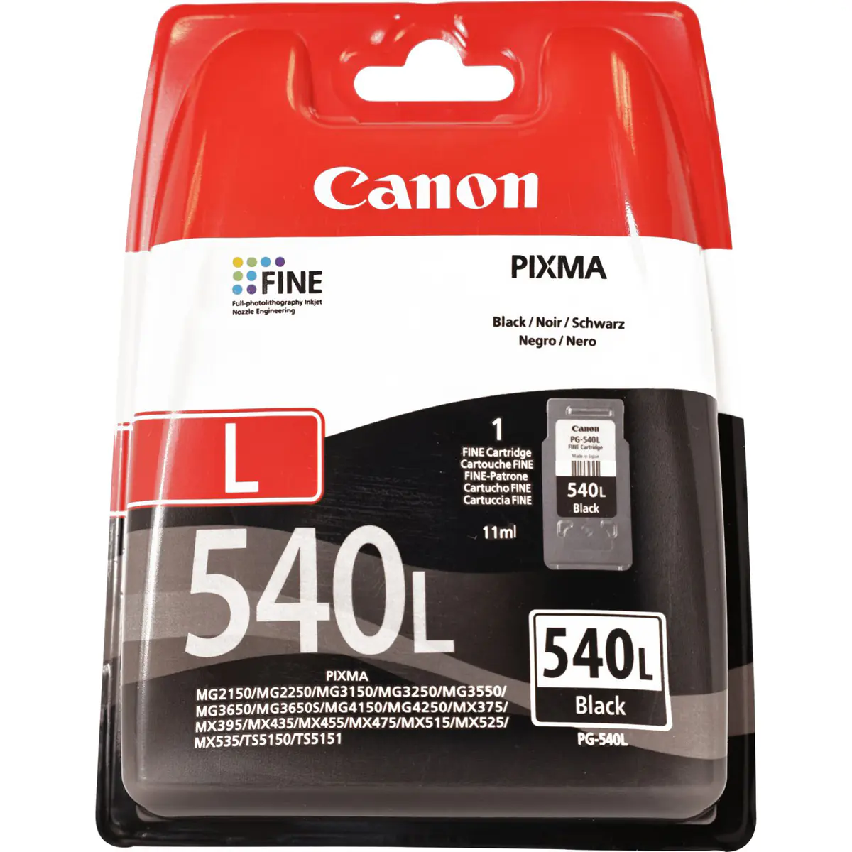 Canon PG-540L - 11 ml - L-Größe - Schwarz - original - Tintenpatrone - für PIXMA MG3250, MG3550, MG3650, MG4250, MX395, MX455, MX475, MX525, MX535, TS5150, TS5151