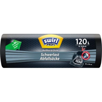 Swirl Müllsack Profi Schwerlast 82 x 90 cm (B x H) 120l Plastik, 80 % recycelt schwarz 12 St./Pack.