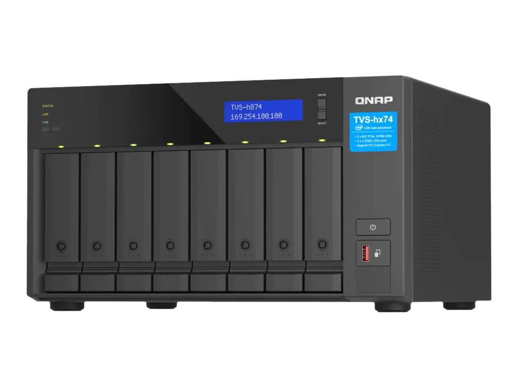 QNAP TVS-H874 - NAS-Server - 8 Schächte - SATA 6Gb/s - RAID RAID 0, 1, 5, 6, 10, 50, 60, TM, RAID TP - RAM 64 GB - 2.5 Gigabit Ethernet / 10 Gigabit Ethernet - iSCSI Support
