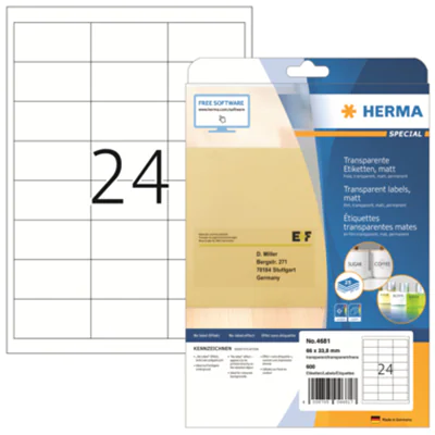 HERMA Etikett Special 4681 66x33,8mm tr 600 St./Pack. HERMA Etikett Special 4681 66x33,8mm tr 600 St./Pack.