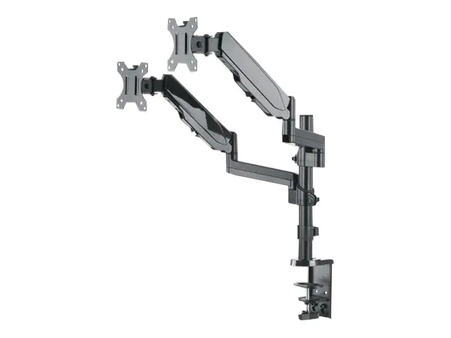 Manhattan TV & Monitor Mount, Desk, Full Motion (Gas Spring), 2 screens, Screen Sizes: 10-27", Black, Clamp or Grommet Assembly, Dual Screen, VESA 75x75 to 100x100mm, Max 8kg (each), Lifetime Warranty - Befestigungskit (Spannbefestigung für Tisch, Dual-Sc