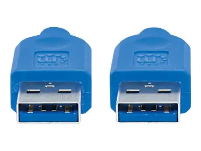 Manhattan USB-A to USB-A Cable, 1.8m, Male to Male, 5 Gbps (USB 3.2 Gen1 aka USB 3.0), SuperSpeed USB, Blue, Lifetime Warranty, Polybag - USB-Kabel - USB Typ A (M) zu USB Typ A (M) - USB 3.0 - 1 A - 1.8 m - geformt - Blau
