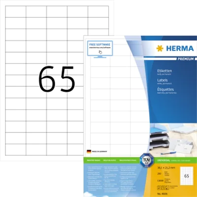 HERMA Etikett PREMIUM 4606 38,1x21,2mm weiß 13.000 St./Pack. HERMA Etikett PREMIUM 4606 38,1x21,2mm weiß 13.000 St./Pack.