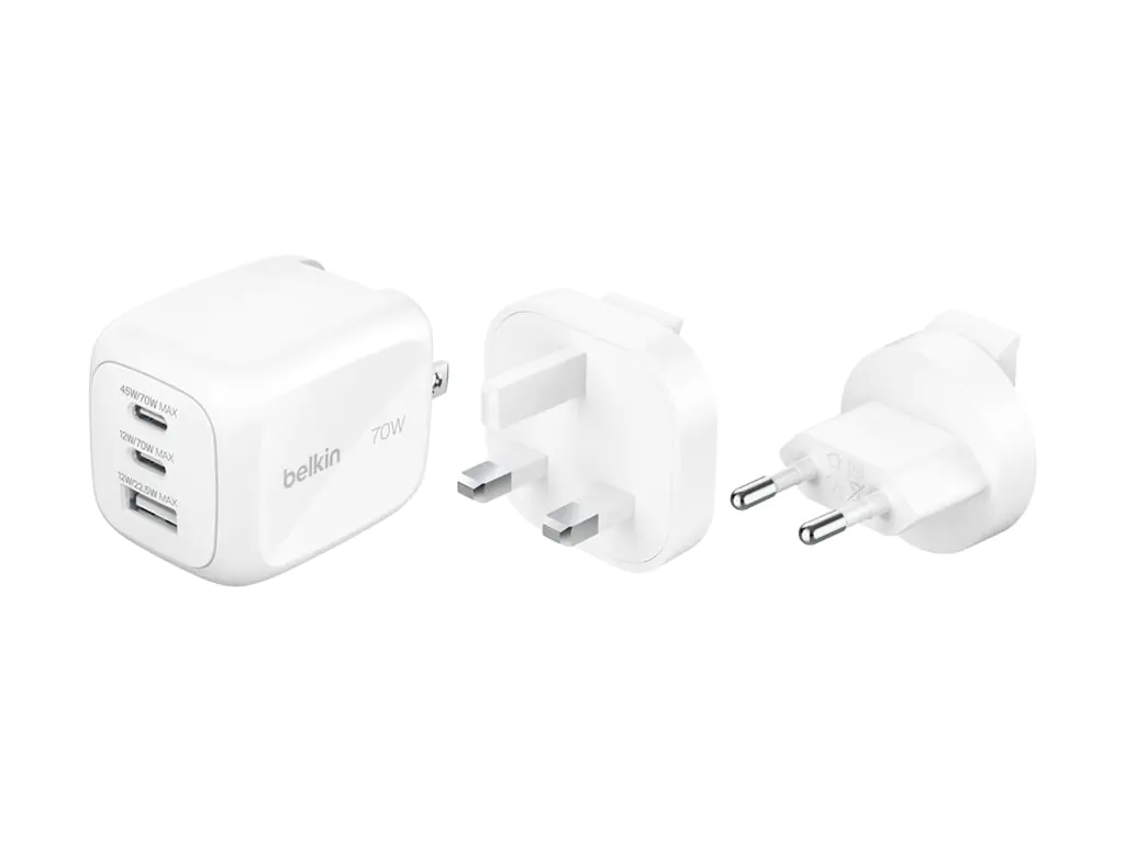 Belkin BoostCharge Pro - Netzteil - GaN - 70 Watt - PD 3.1/PPS - 3 Ausgabeanschlussstellen (2 x USB