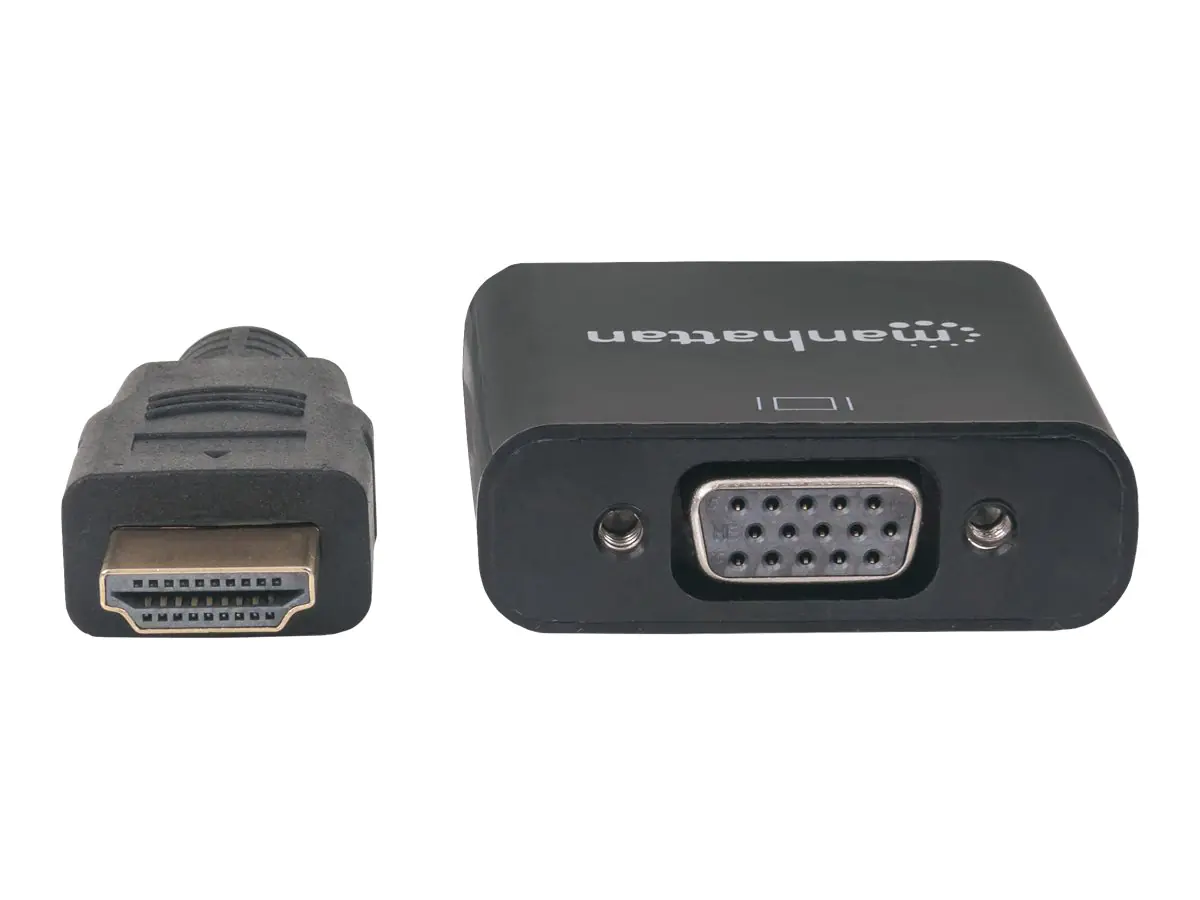 Manhattan HDMI to VGA Converter cable, 1080p, 30cm, Male to Female, Micro-USB Power Input Port for additional power if needed, Black, Three Year Warranty, Polybag - Videoadapter - HDMI männlich zu HD-15 (VGA) weiblich - 30 cm - abgeschirmt - Schwarz - gef Manhattan HDMI to VGA Converter cable, 1080p, 30cm, Male to Female, Micro-USB Power Input Port for additional power if needed, Black, Three Year Warranty, Polybag - Videoadapter - HDMI männlich zu HD-15 (VGA) weiblich - 30 cm - abgeschirmt - Schwarz - gef