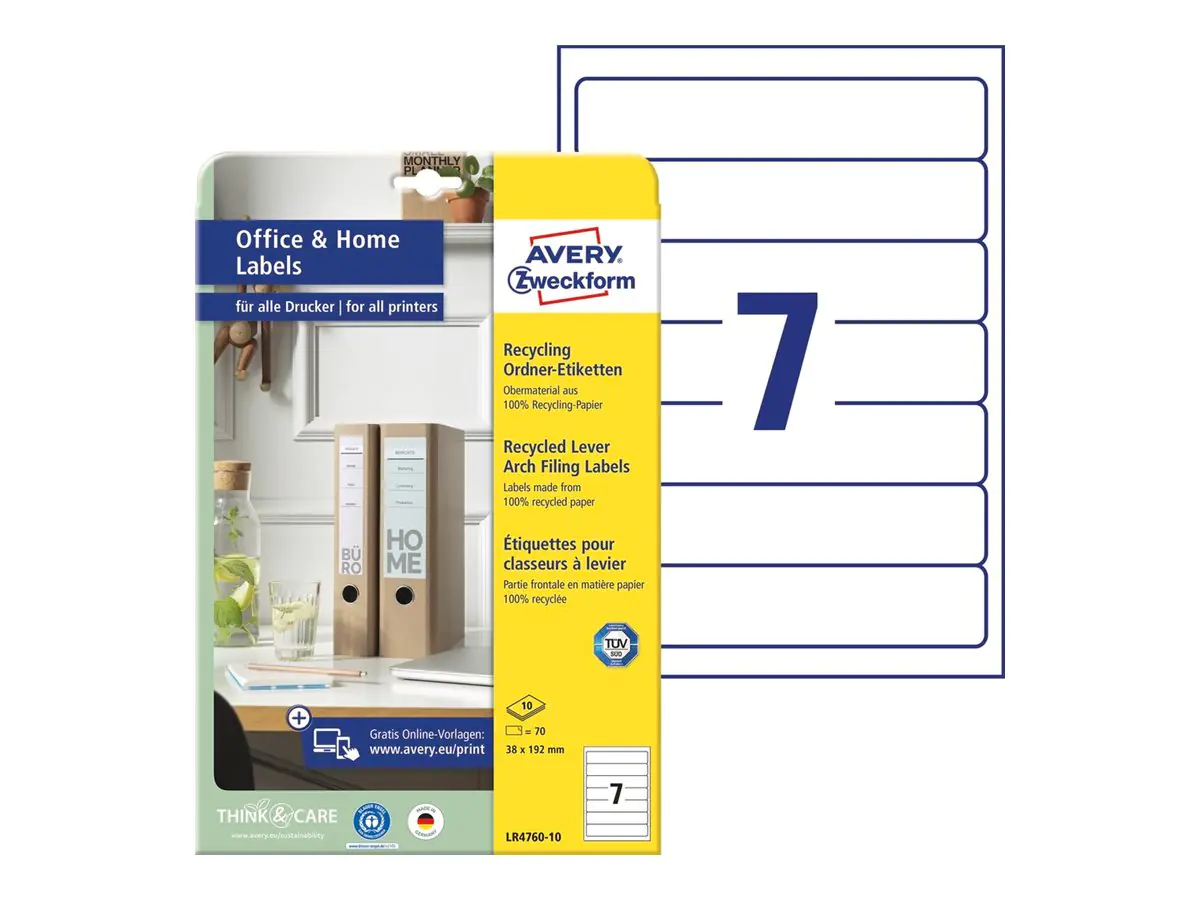 Avery Zweckform Ordneretiketten - für 38 x 192 mm - Off-White (Packung mit 70) LR4760-10