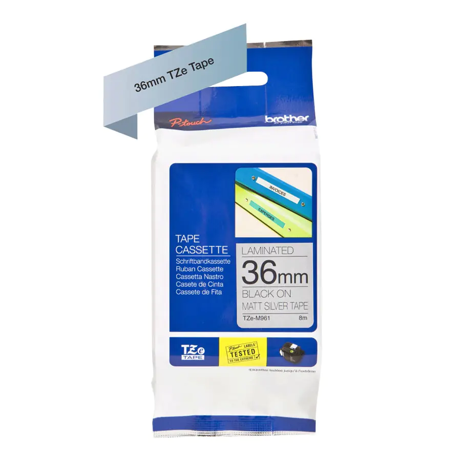 Brother TZM961 - Schwarz auf Silber - Rolle (3,6 cm x 8 m) laminiertes Band - für P-Touch PT-3600, 550, 9200, 9400, 9500, 9600, 9700, 9800, D800, P900, P950 Brother TZM961 - Schwarz auf Silber - Rolle (3,6 cm x 8 m) laminiertes Band - für P-Touch PT-3600, 550, 9200, 9400, 9500, 9600, 9700, 9800, D800, P900, P950