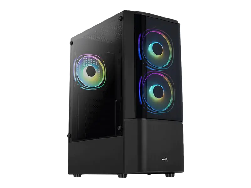 AeroCool Quantum - Mid tower - ATX - Seitenteil mit Fenster (gehärtetes Glas) - keine Spannungsversorgung (ATX) - Schwarz - USB/Audio