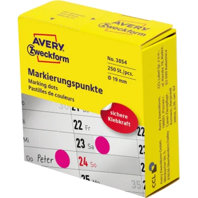 Avery Zweckform Markierungspunkt 3854 19mm magenta 250 St./Pack. Avery Zweckform Markierungspunkt 3854 19mm magenta 250 St./Pack.