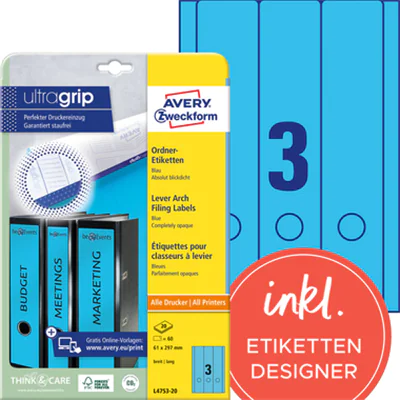 Avery Zweckform Ordneretikett L4753-20 lang/breit bl 60 St./Pack. Avery Zweckform Ordneretikett L4753-20 lang/breit bl 60 St./Pack.