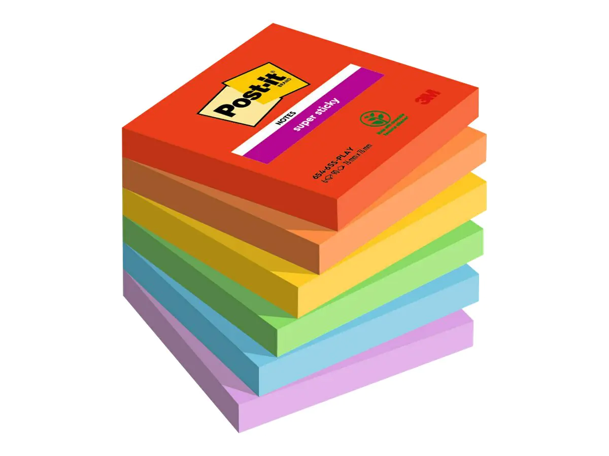 3M Post-it Super Sticky 654-6SS-PLAY - Notizen - 76 x 76 mm - 540 Blatt (6 x 90)