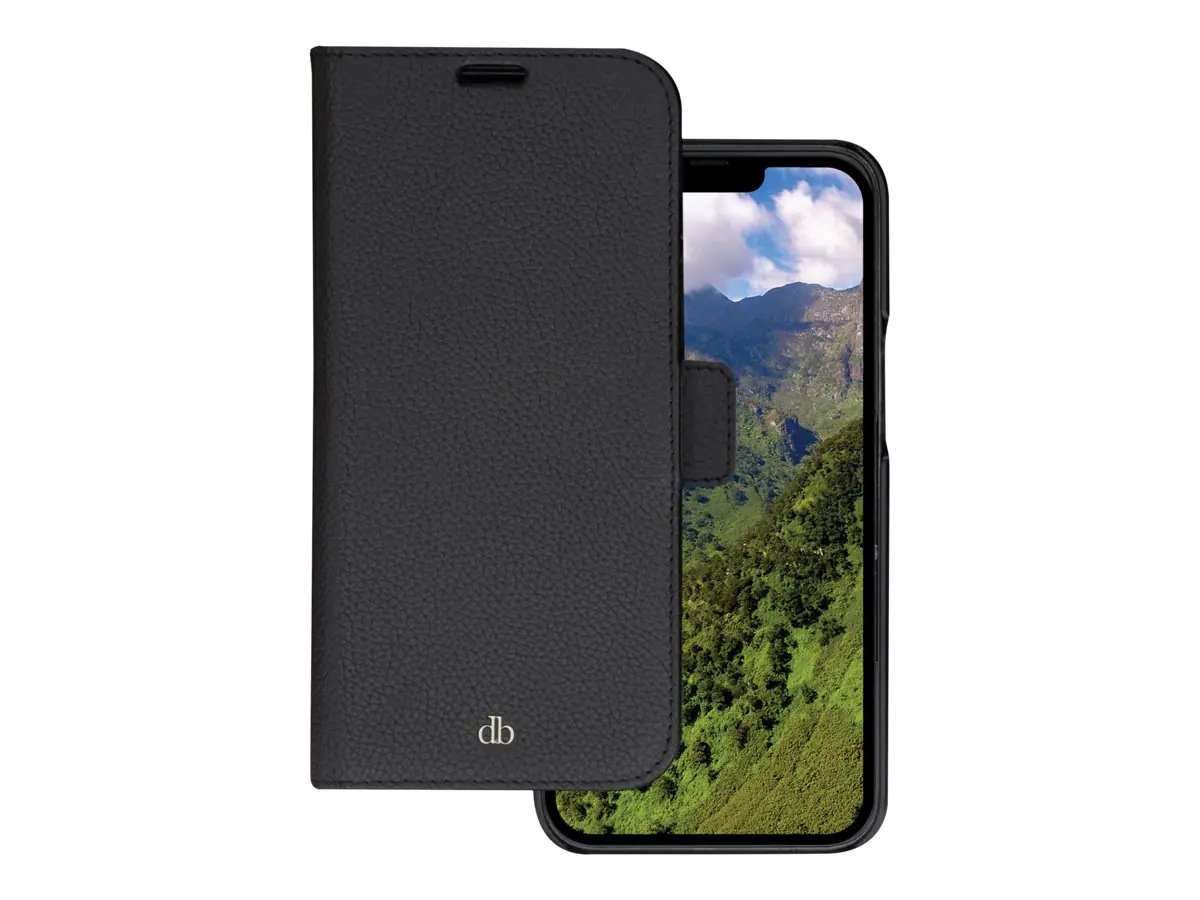 dbramante1928 New York - Flip-Hülle für Mobiltelefon - pebbled full-grain sustainable leather - Night Black - für Apple iPhone 14 Plus