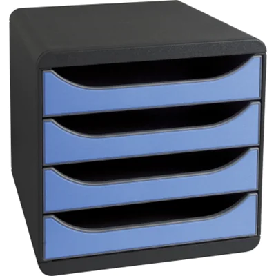Exacompta Schubladenbox BIG-BOX 4 Schubladen DIN A4, Überbreite Polystyrol Gehäusefarbe: schwarz Farbe der Schublade: eisblau Exacompta Schubladenbox BIG-BOX 4 Schubladen DIN A4, Überbreite Polystyrol Gehäusefarbe: schwarz Farbe der Schublade: eisblau