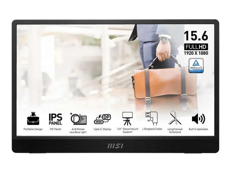 MSI PRO MP161DE E2 - LCD-Monitor - 40.6 cm (16") (15.6" sichtbar) - tragbar - 1920 x 1080 Full HD (1080p) @ 60 Hz - IPS - 250 cd/m² - 600:1 - 4 ms - Mini HDMI, 2xUSB-C - Lautsprecher - Iron Gray