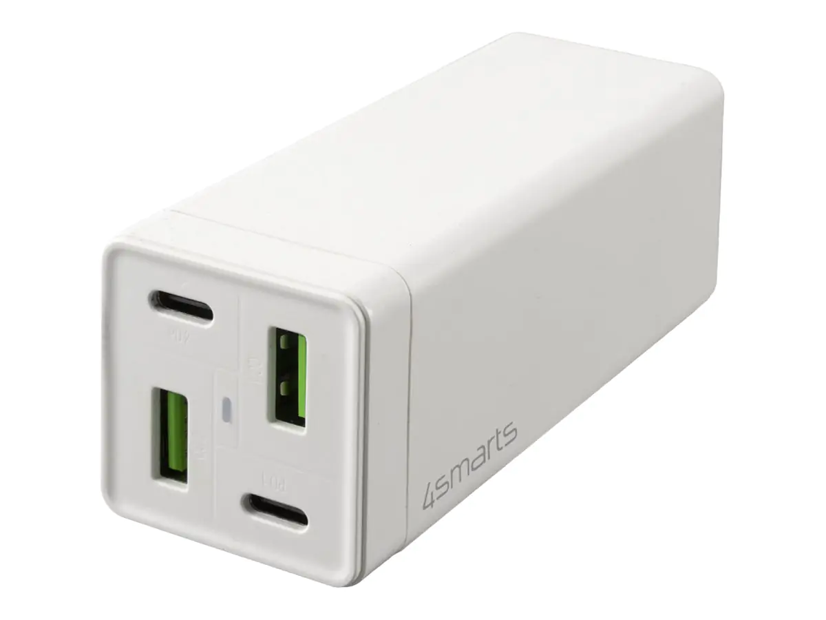 4smarts - Ladestation - MultiGaN - 65 Watt - 2 A - PD 3.0, QC 3.0, AFC - 4 Ausgabeanschlussstellen (USB, 24 pin USB-C) - weiß