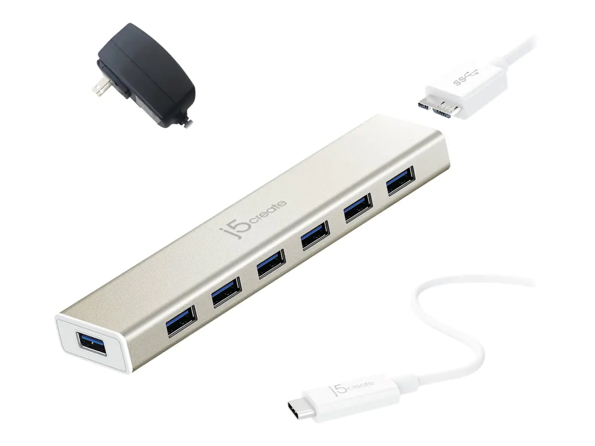 J5Create JCH377 - Hub - USB Typ-C - 7 x USB 3.1 Gen 1 - Desktop