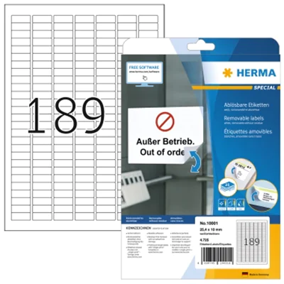 HERMA Haftetikett 10001 25,4x10mm weiß 4.725 St./Pack. HERMA Haftetikett 10001 25,4x10mm weiß 4.725 St./Pack.