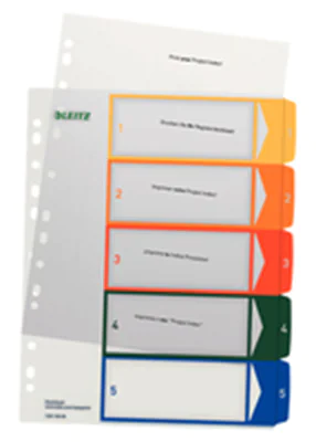Leitz Register 12910000 DIN A4 1-5 volle Höhe PP farbig/transparent