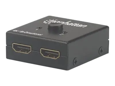 Manhattan HDMI Switch 2-Port, 4K@30Hz, Bi-Directional, Black, Displays output from x1 HDMI source to x2 HD displays (same output to both displays) or Connects x2 HDMI sources to x1 display, Manual Selection, No external power required, 3 Year Warranty - V Manhattan HDMI Switch 2-Port, 4K@30Hz, Bi-Directional, Black, Displays output from x1 HDMI source to x2 HD displays (same output to both displays) or Connects x2 HDMI sources to x1 display, Manual Selection, No external power required, 3 Year Warranty - V
