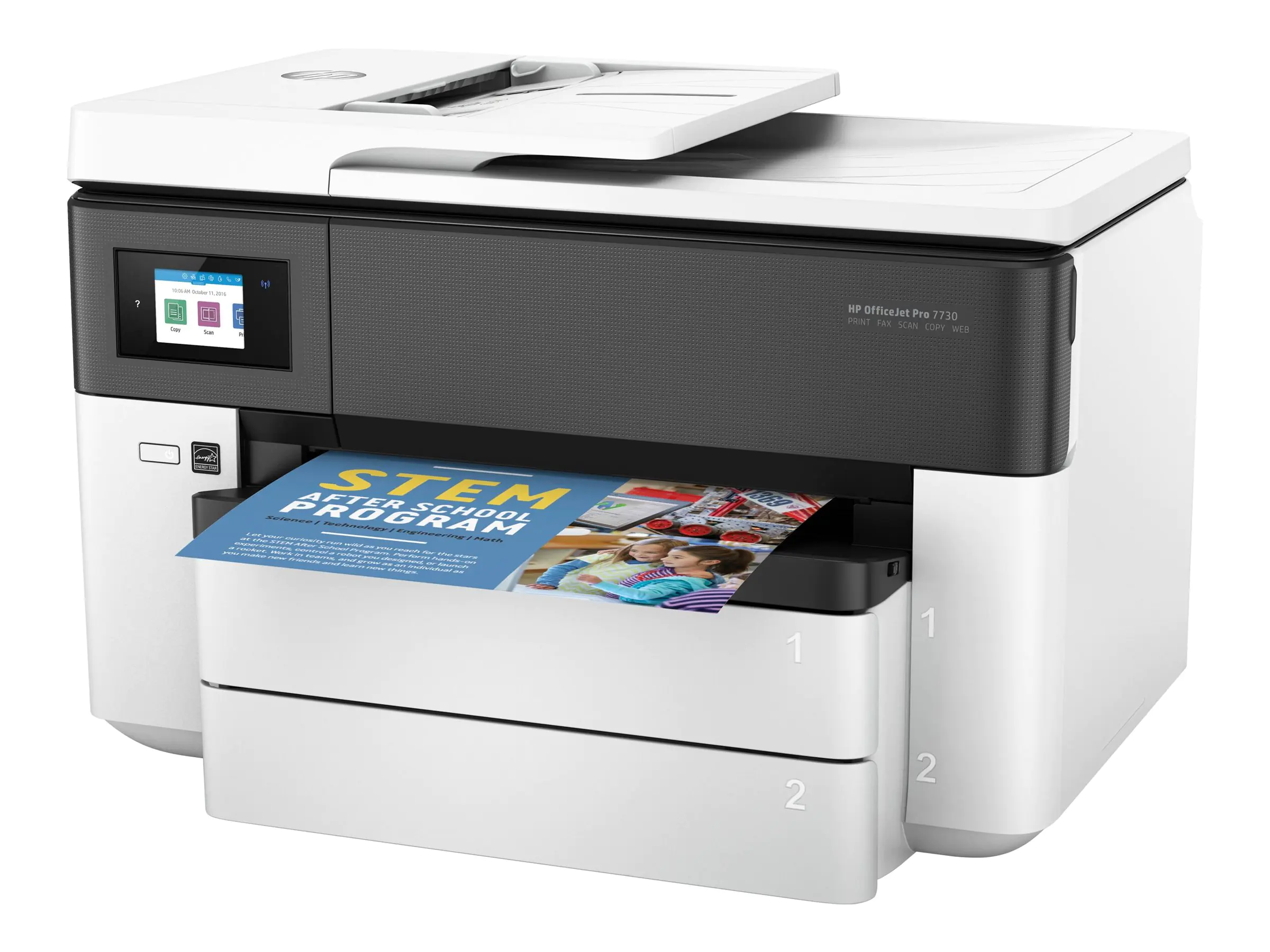 HP Officejet Pro 7730 Wide Format All-in-One - Multifunktionsdrucker - Farbe - Tintenstrahl - 216 x 356 mm (Original) - A3 (Medien) - bis zu 18 Seiten/Min. (Kopieren) - bis zu 18 Seiten/Min. (Drucken) - 250 Blatt - 33.6 Kbps - USB 2.0, LAN, Wi-Fi(n), USB-