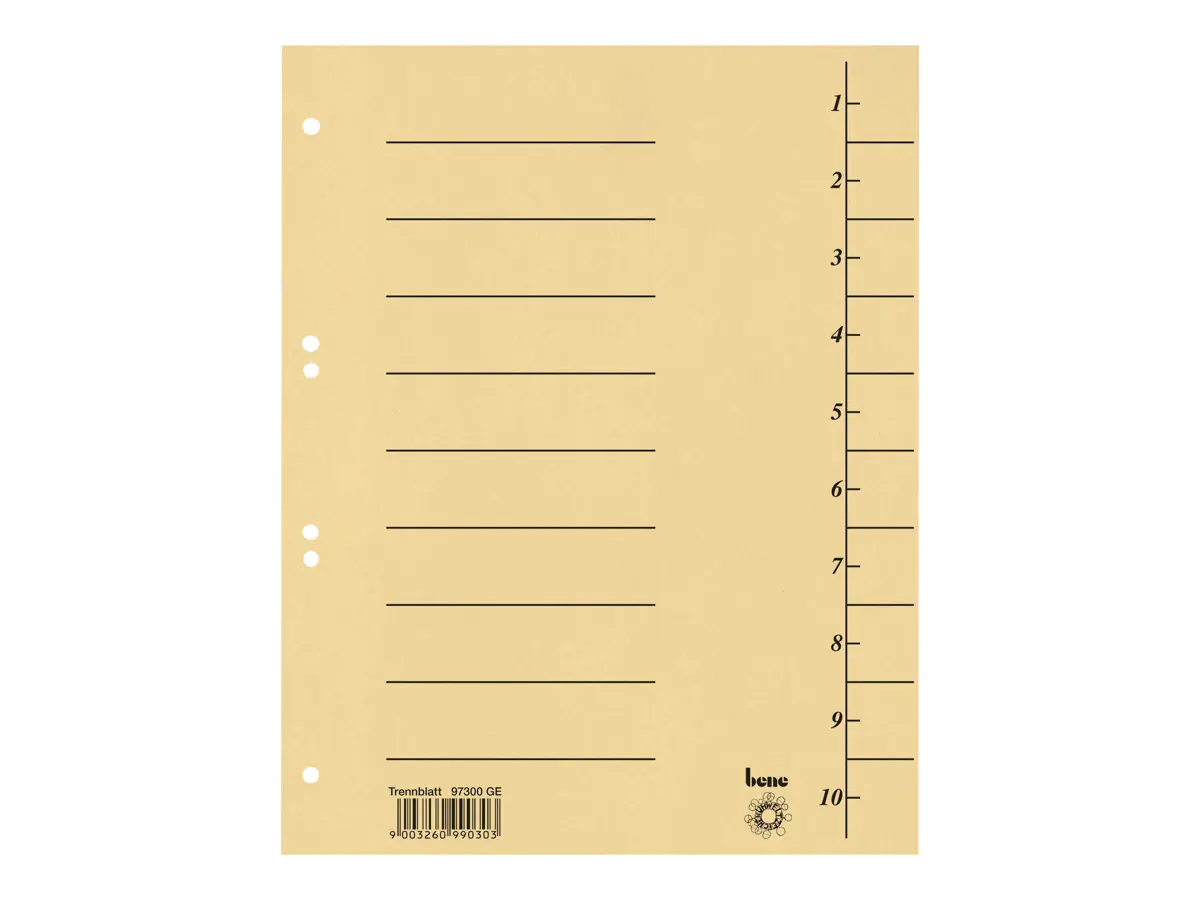Bene Trennelement - 10 Teile - vorgedruckt: 1-10 - für A4 (210 x 297 mm) 97300GE