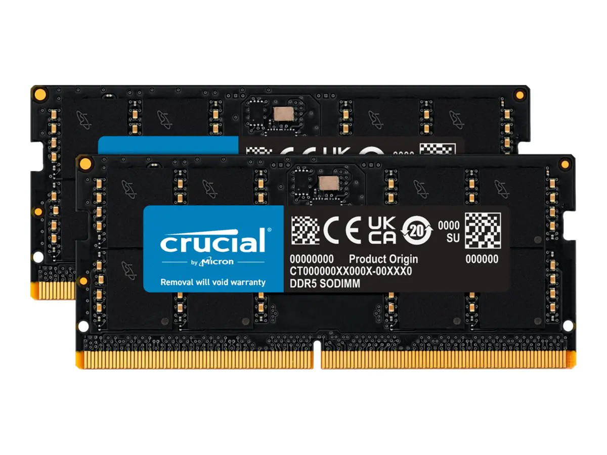 Crucial - DDR5 - Kit - 64 GB: 2 x 32 GB - SO DIMM 262-PIN - 4800 MHz / PC5-38400 - CL40 - 1.1 V - ungepuffert - non-ECC Crucial - DDR5 - Kit - 64 GB: 2 x 32 GB - SO DIMM 262-PIN - 4800 MHz / PC5-38400 - CL40 - 1.1 V - ungepuffert - non-ECC