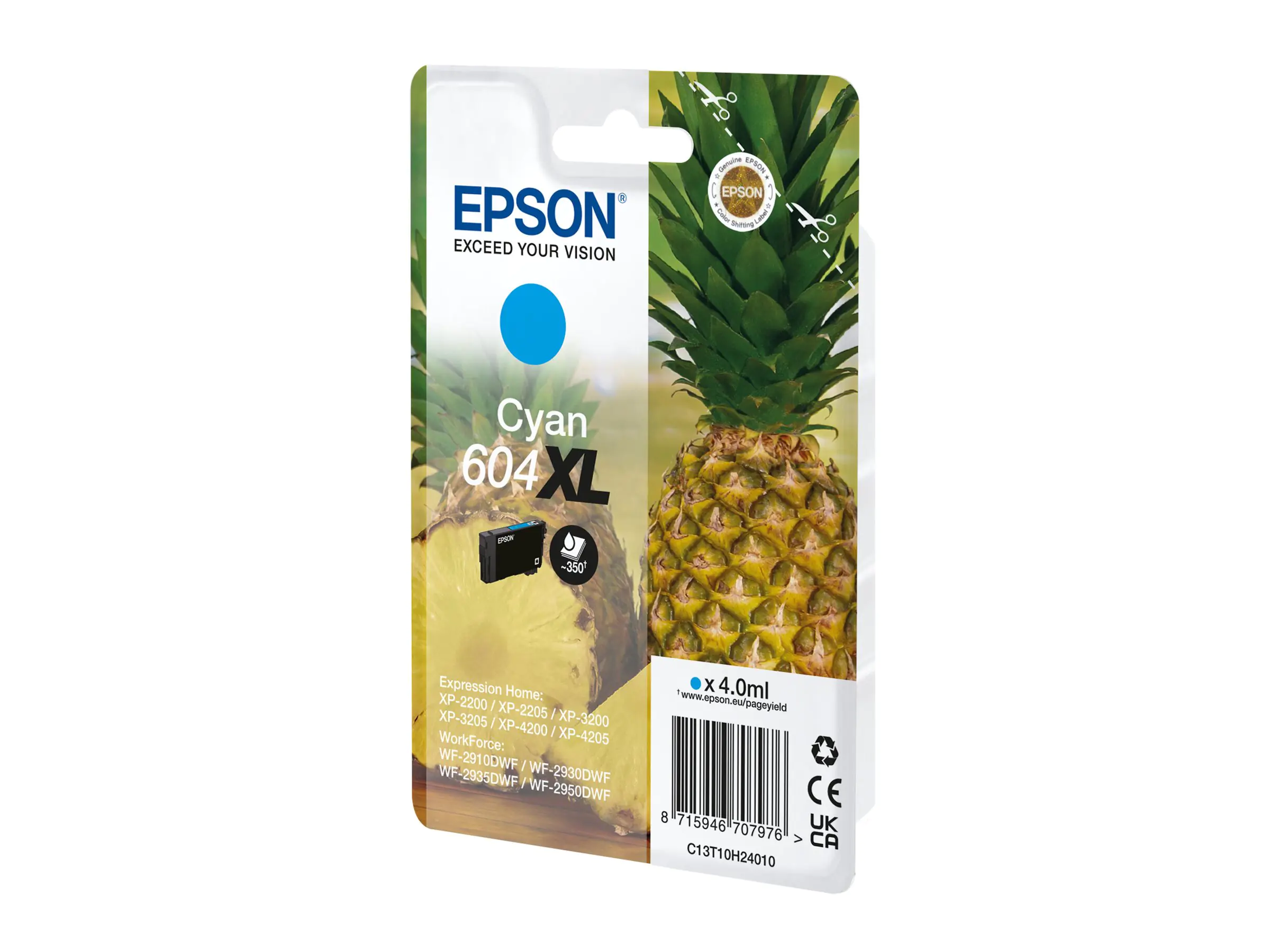 Epson 604XL Singlepack - 4 ml - XL - Cyan - original - Blisterverpackung - Tintenpatrone - für EPL 4200; Stylus Photo 2200; WorkForce WF-2950DWF