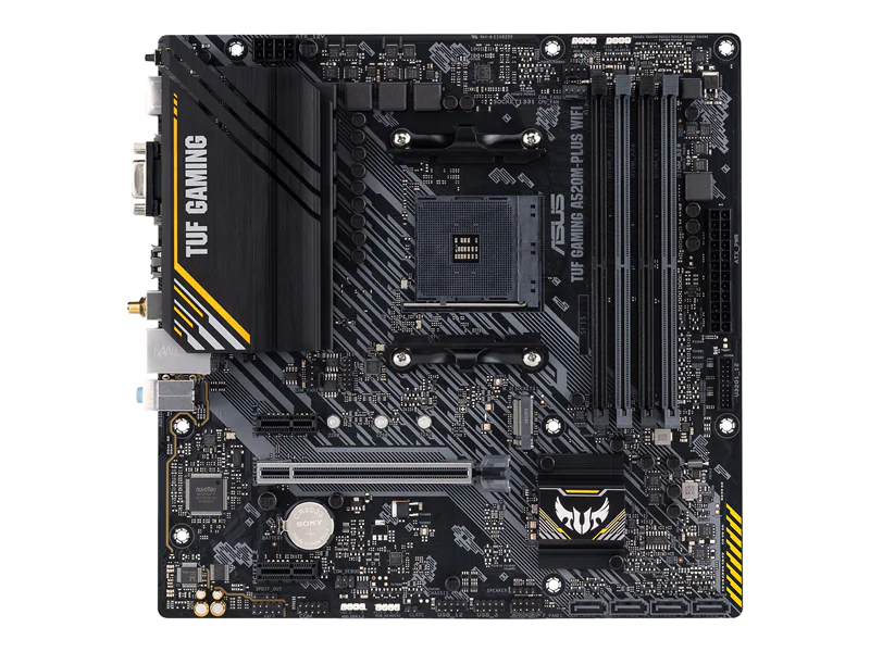 ASUS TUF GAMING A520M-PLUS WIFI - Motherboard - micro ATX - Socket AM4 - AMD A520 Chipsatz - USB 3.2 Gen 1 - Gigabit LAN, Wi-Fi, Bluetooth - Onboard-Grafik (CPU erforderlich) - HD Audio (8-Kanal)