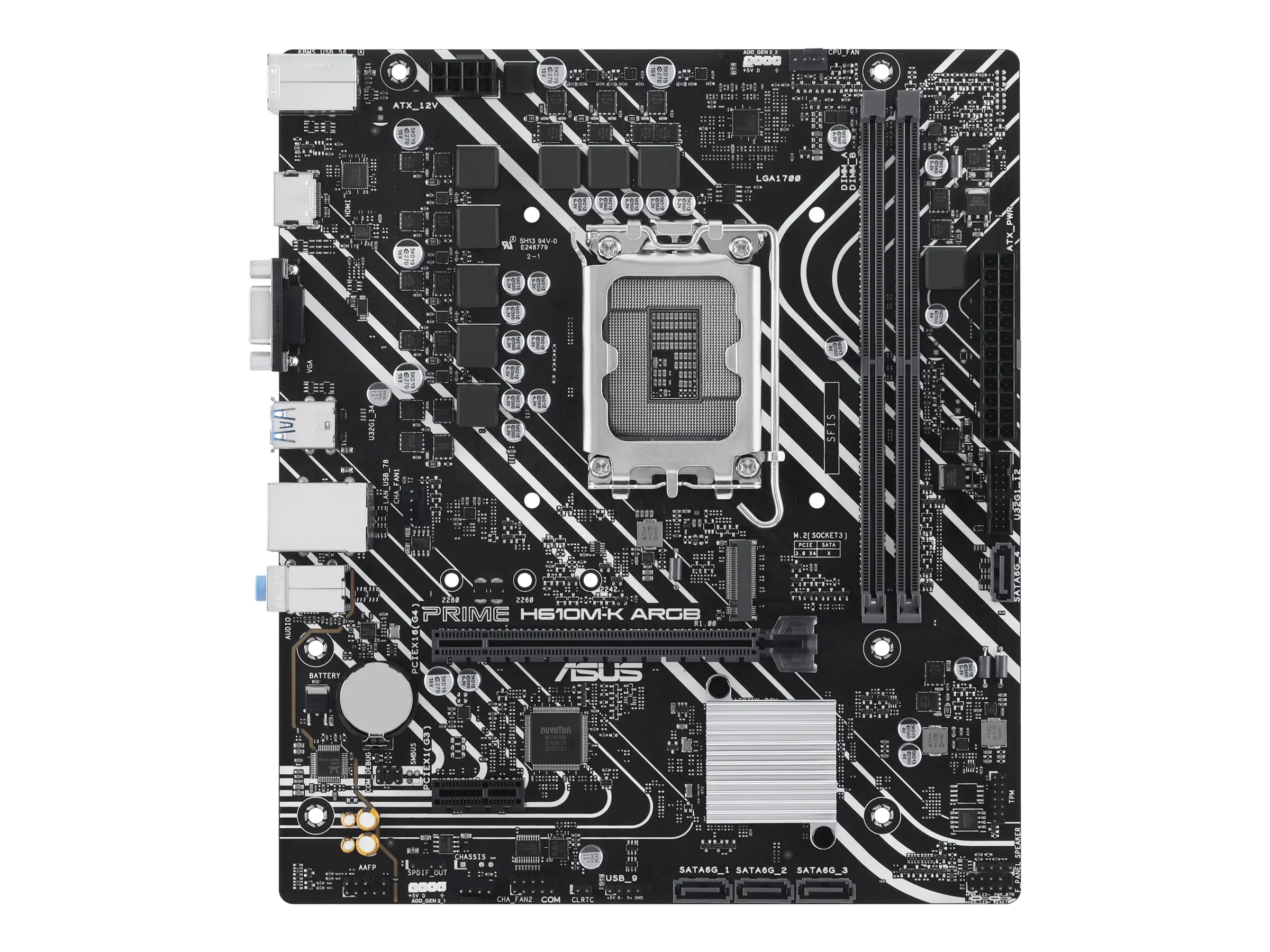 ASUS PRIME H610M-K ARGB - Motherboard - micro ATX - LGA1700-Sockel - H610 Chipsatz - USB 3.2 Gen 1 - Gigabit LAN - Onboard-Grafik (CPU erforderlich) - HD Audio (8-Kanal)