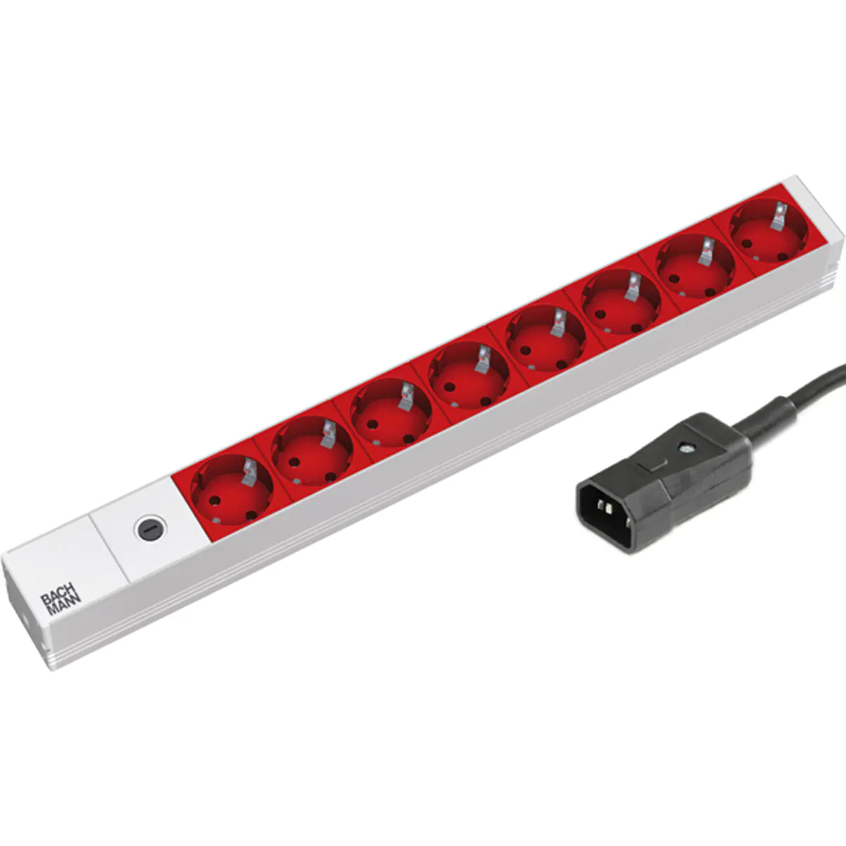 Bachmann - Steckdosenleiste (Rack - einbaufähig) - Ausgangsanschlüsse: 8 - 1U - 48.3 cm (19") - 2 m Schnur - Rot, Hellgrau