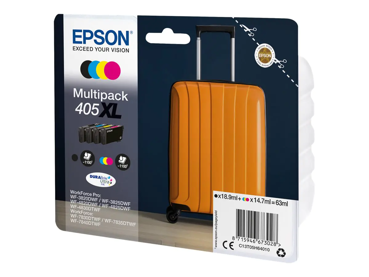 Epson 405XL Multipack - 4er-Pack - XL - Schwarz, Gelb, Cyan, Magenta - original - Tintenpatrone - für WorkForce WF-7310, 7830, 7835, 7840; WorkForce Pro WF-3820, 3825, 4820, 4825, 4830, 7840