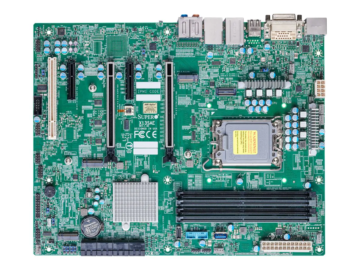 SUPERMICRO X13SAE - Motherboard - ATX - LGA1700-Sockel - W680 Chipsatz - USB 3.2 Gen 1, USB 3.2 Gen 2, USB-C Gen 2x2 - Gigabit LAN, 2.5 Gigabit LAN - Onboard-Grafik (CPU erforderlich) - HD Audio - für S5 GS5A-754K; SC732 D3-903B, D4-668B, D4-903B; SC842 T