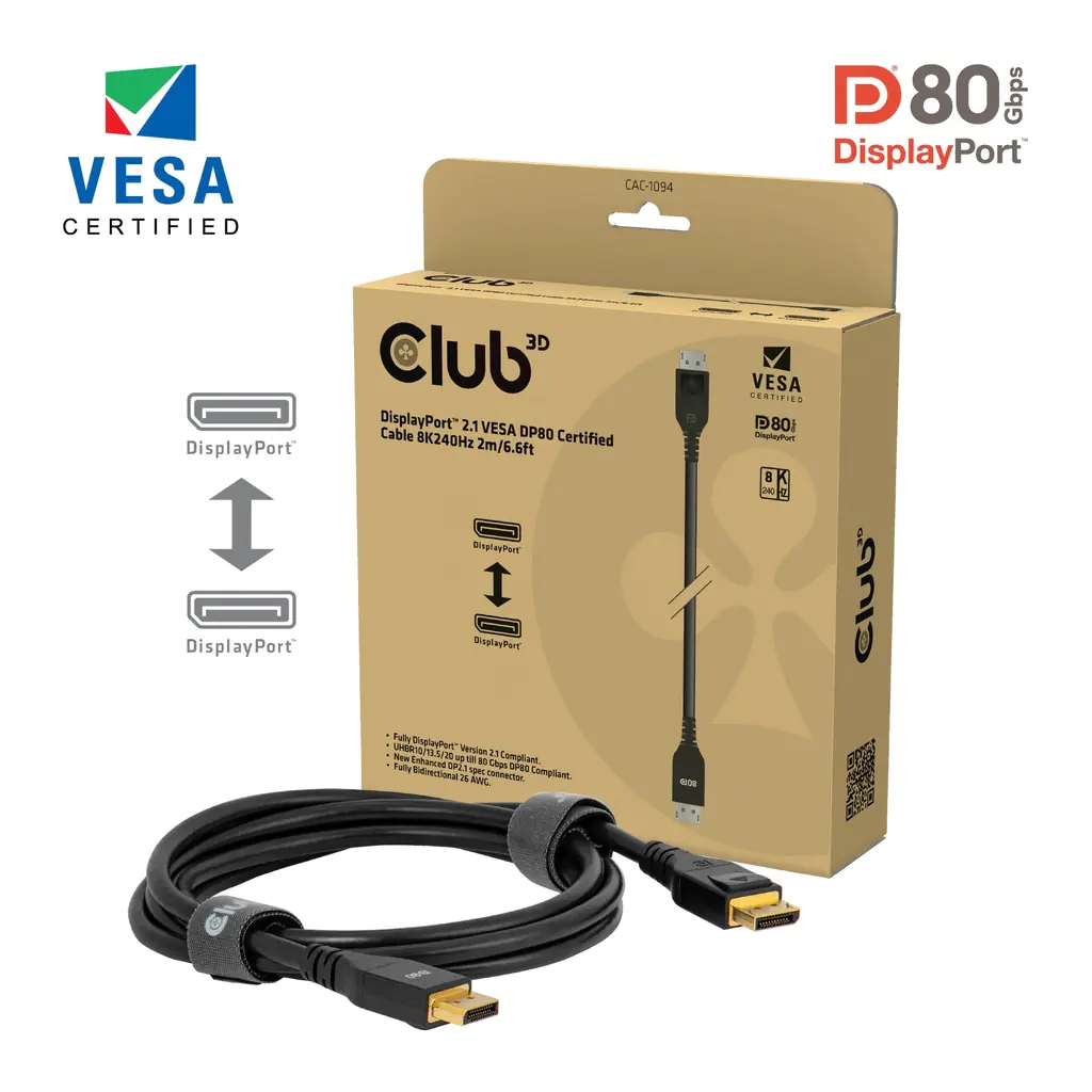 Club 3D DisplayPort 2.1 VESA DP80 Kabel 8K 240Hz St./St. schwarz - Kabel - Digital/Display/Video