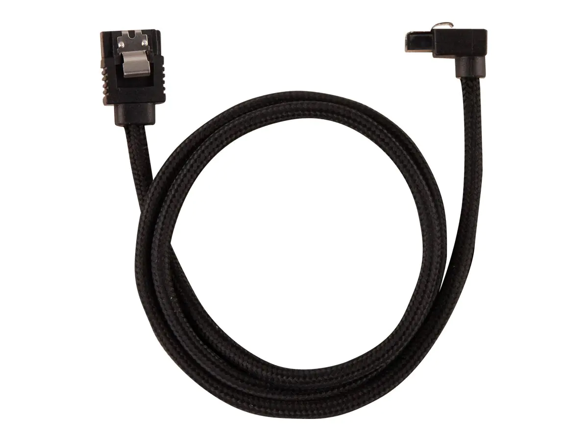 CORSAIR Premium Sleeved - SATA-Kabel - Serial ATA 150/300/600 - SATA (M) gerade, verriegelt zu SATA (M) rechtwinklig - 60 cm - Schwarz (Packung mit 2)
