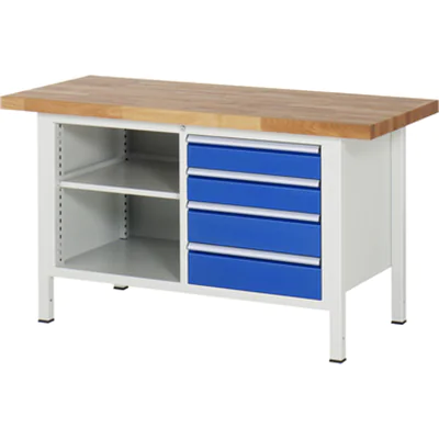 RAU Werkbank 8000 1.500 x 840-1.040 x 700 mm (B x H x T) enzianblau lichtgrau