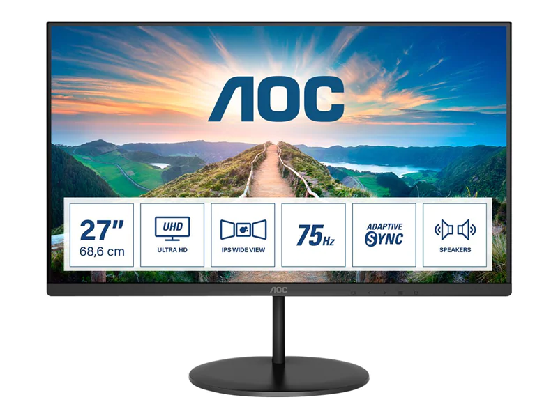 AOC U27V4EA - LED-Monitor - 68.6 cm (27") - 3840 x 2160 4K @ 60 Hz - IPS - 350 cd/m² - 1000:1 - 4 ms - 2xHDMI, DisplayPort - Lautsprecher - Schwarz