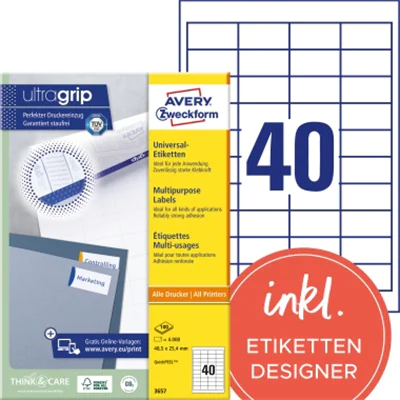 Avery Zweckform Universaletikett 3657 48,5x25,4mm ws 4.000 St./Pack. Avery Zweckform Universaletikett 3657 48,5x25,4mm ws 4.000 St./Pack.