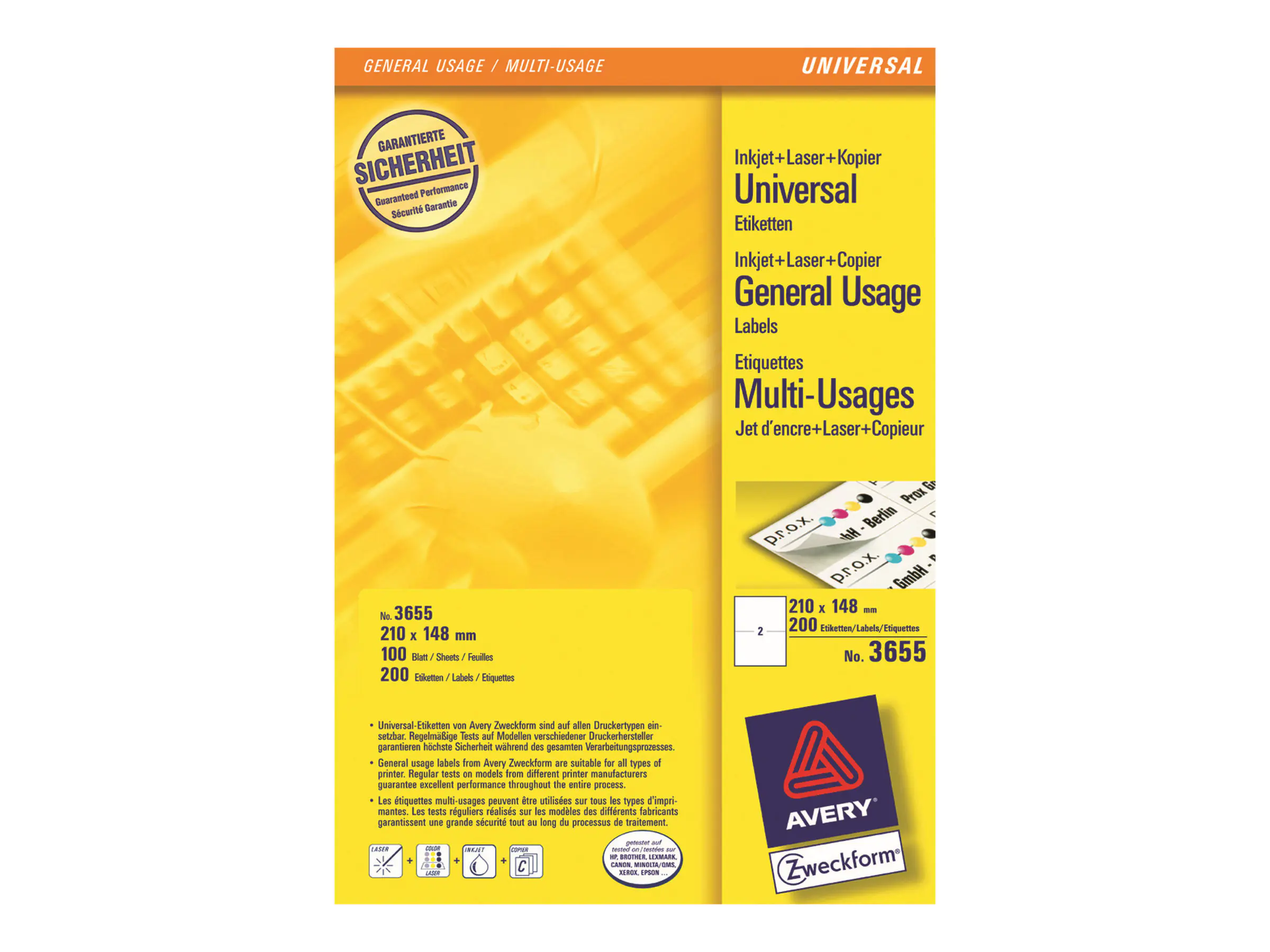 Avery Zweckform Universaletikett 3655 210x148mm weiß 200 St./Pack.